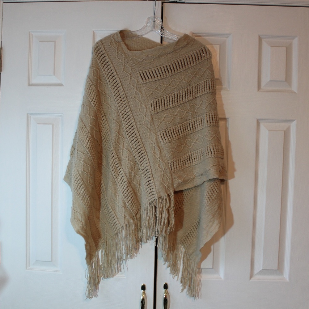 Beige Sweater Poncho Top